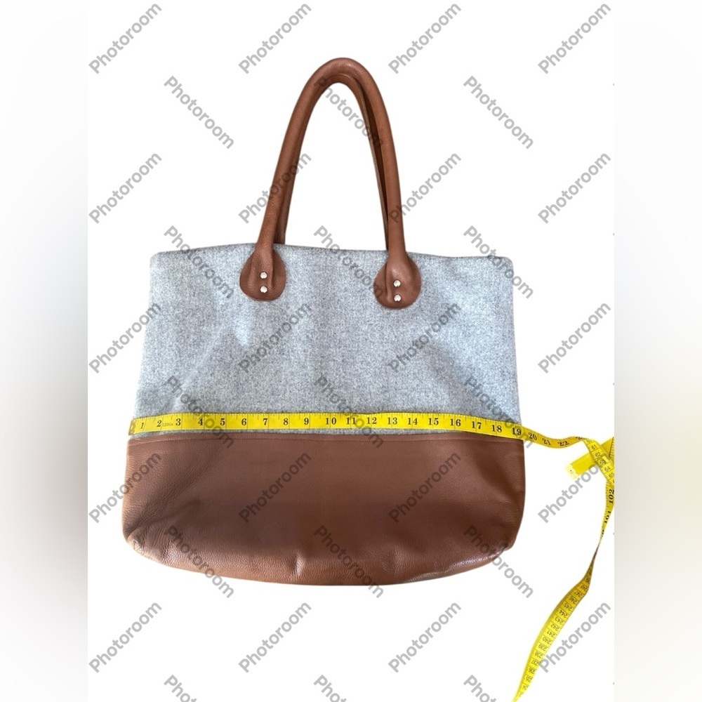 Handmade Wool & Linen Mercantile Artisan Leather Strap large Purse Tote - Picture 9 of 17